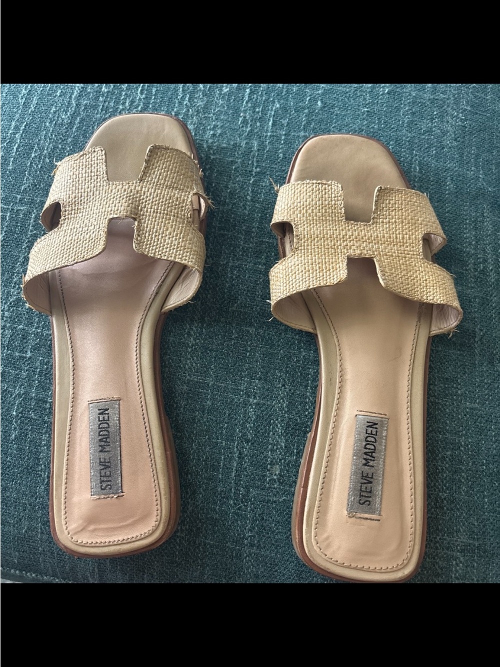 Steve Madden Natural Beige Woven Slide Sandals